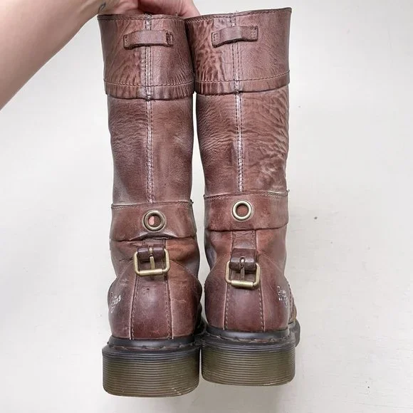 Dr. Martens Brown Distressed Leather Triumph Tall Lace Up Fold Over Boot Size 7 - Picture 6 of 12